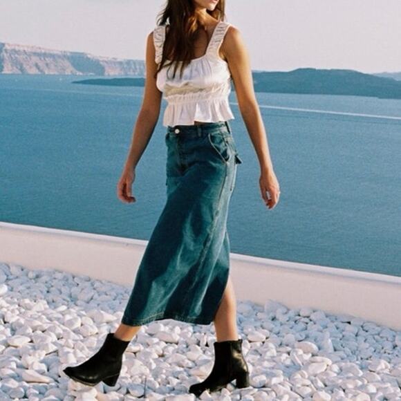 All Row Denim Skirt‎ | Womens Jules A Line Patch Pocket Skirt | Size L Large - Picture 1 of 9